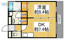 ナウハウス山本 1DKの間取図画像