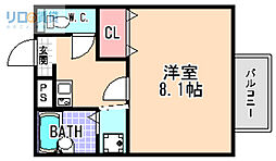 ブリリアントエトワール宝塚 1Kの間取図画像
