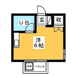 アマリンハイツ 1階ワンルームの間取り
