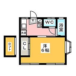 ヤングハイツ 2階1Kの間取り