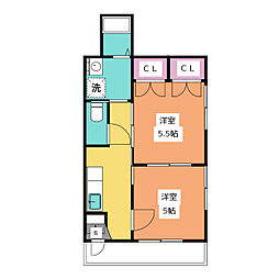 吉田マンション 1階2Kの間取り