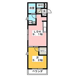 シャルム三弘 1LDKの間取図画像