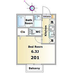 KA都賀 1Kの間取図画像