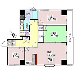 カサデポエッシア 3LDKの間取図画像