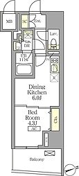 テラス北千住 1DKの間取図画像