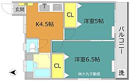 アーバンハイツ六木 2Kの間取図画像