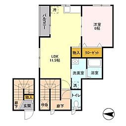 PREGIO OKUSAWA 2階1LDKの間取り