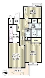 フラット浜田山 B棟 3階2LDKの間取り
