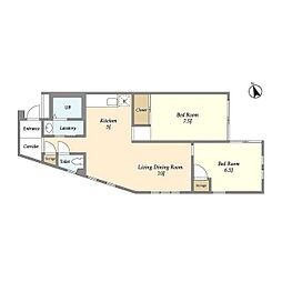 キークハイム秋田 2LDKの間取図画像