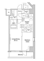 ザ・パークハビオ中野富士見町ガーデン 1LDKの間取図画像