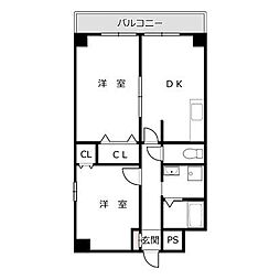 スプリングブリーズ春風 2DKの間取図画像
