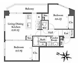 アルブル荻窪 2LDKの間取図画像