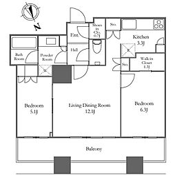 ザ・パークハウス西新宿タワー60 2LDKの間取図画像