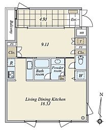 月光町アパートメント 1LDKの間取図画像