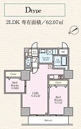 世田谷区玉川台2丁目マンション 2LDKの間取図画像