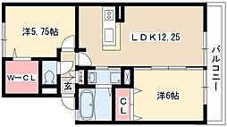 セジュール山幸　B棟 2階2LDKの間取り