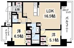 グランパセオ名駅那古野 6階2LDKの間取り