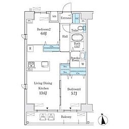 プレイズシード浄心 15階2LDKの間取り