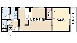 ウィスタリア荒子 3階1LDKの間取り