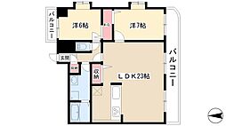 サンシティ畑江通 10階2LDKの間取り