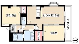 シャトー2 2LDKの間取図画像