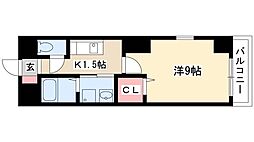 レジデンスK-1 1Kの間取図画像