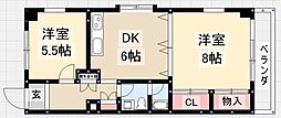アラコパークハウス 2DKの間取図画像