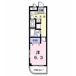 シャルマン 1Kの間取図画像
