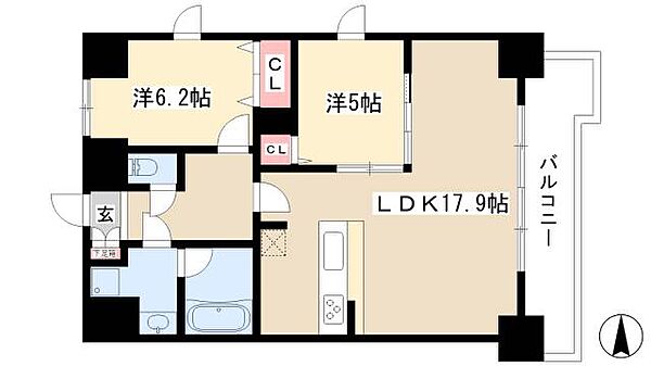 トレヴィ高岳 ｜愛知県名古屋市東区泉1丁目(賃貸マンション2LDK・13階・63.74㎡)の写真 その2