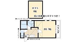 リエス浄心 2階1Kの間取り