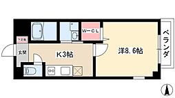 プリムヴェール 4階1Kの間取り
