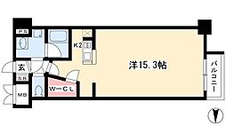 グラヴィス鶴舞 4階ワンルームの間取り