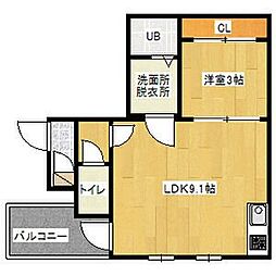 シェリム新瑞橋サウス 1階1LDKの間取り