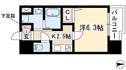 フローライト上前津 10階1Kの間取り