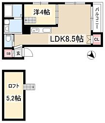 ハーモニーテラス生駒町II 1階1LDKの間取り