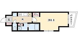 エルスタンザ徳川 14階1Kの間取り