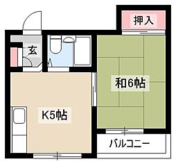 栄マンション 4階1Kの間取り
