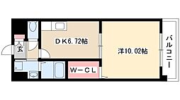 オレンジスクエア 2階1DKの間取り