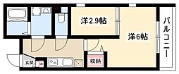 シェルジェ中村日赤 2Kの間取図画像