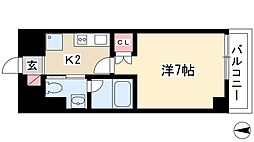 フローライト徳川 1Kの間取図画像