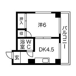平田ビル 1DKの間取図画像