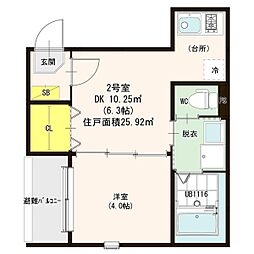 ハーモニーテラスささしま 1DKの間取図画像