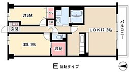ソーラスフロント富船北棟 2LDKの間取図画像