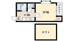 エンルート栄生 1Kの間取図画像