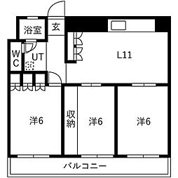 フラットイン 3LDKの間取図画像
