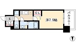 プレサンスジェネ葵 1Kの間取図画像