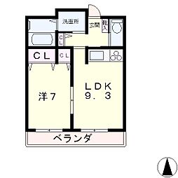 JR湖西線 大津京駅 徒歩2分の賃貸マンション 2階1LDKの間取り