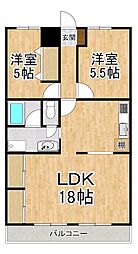 サンハイツ南志賀 2階2LDKの間取り