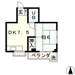 JR東海道・山陽本線 膳所駅 徒歩12分の賃貸マンション 2階1DKの間取り