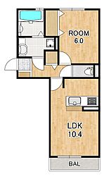 リベルタ唐崎 1LDKの間取図画像